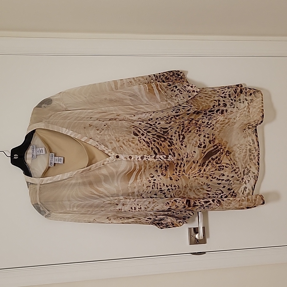 Two piece animal print blouse and shell  with 3/4 length sleeves in 3X